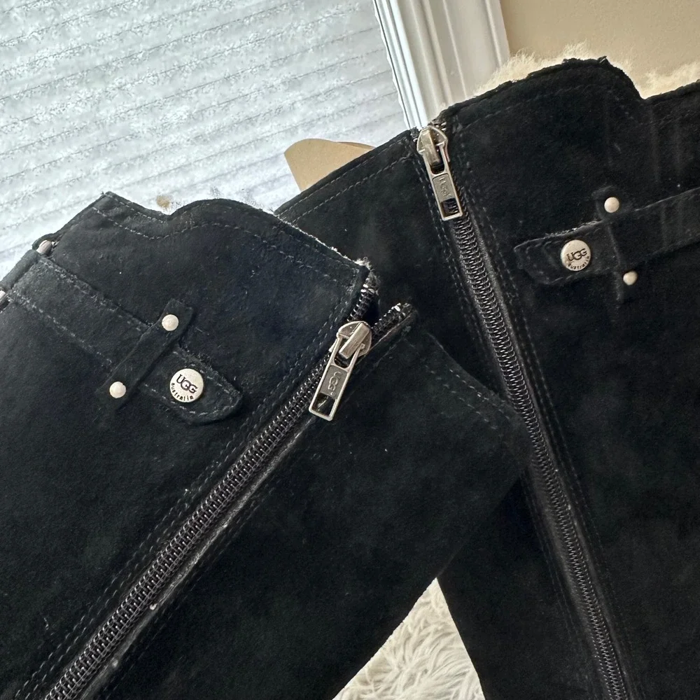 UGG Jillian Shearling Lined Black Suede Riding Zip Tall Winter Boots sz 7